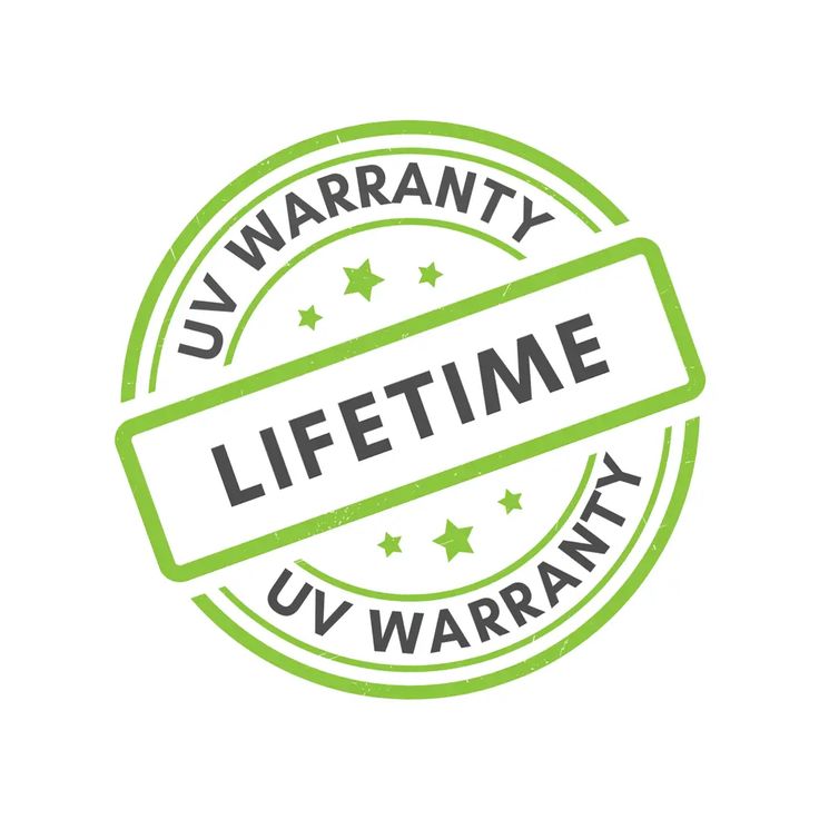 a green stamp that says u warranty life time with stars and the words u v warrant