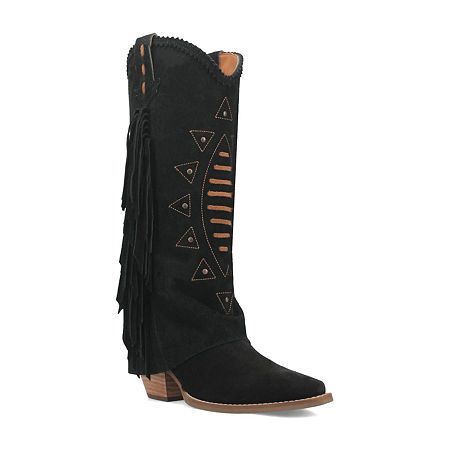 Take a walk on the wild side in the Spirit Trail boot. This 14-inch stylish fold-over boot is artfully designed, featuring fringe along the sides, detailed studs, and distinctive stitching. Crafted with soft-to-the-touch suede leather and cushioned comfort insole. With a pointed toe and a 2 1/2-inch heel, this boot provides an elevated and stylish look for those seeking a touch of adventure in their footwear.Features: CushionedClosure Type: Pull OnShaft Circumference: 14 InchesBoot Shaft Height: Fall Fringe Boots With Snip Toe, Festival Leather Fringe Boots, Western Boots With Tassels And Round Toe, Bohemian Suede Boots With Fringe, Bohemian Leather Boots With Fringe, Leather Fringe Boots For Fall, Bohemian Suede Fringe Boots, Bohemian Style Fringe Suede Boots, Leather Fringe Boots For Rodeo