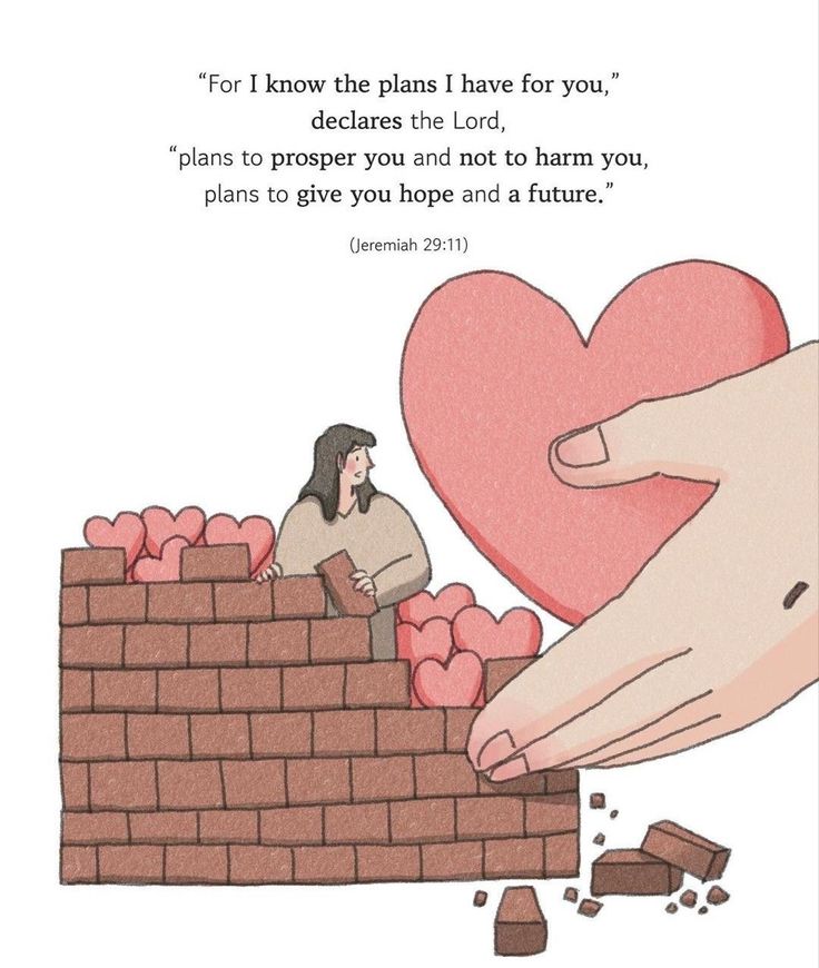 a hand reaching for a heart on top of a brick wall with the words, for i know the plans i have for you