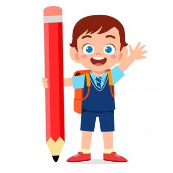 a little boy holding a giant pencil in his hand