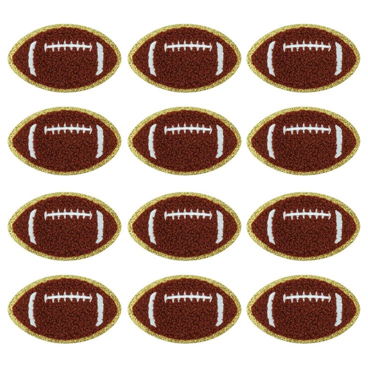 PRICES MAY VARY. PACKAGE INCLUDED: 12 PCS X Football Patch. PRODUCT SIZE: Football iron on size approx. 3.14 X 1.96 inch (8 X 5 cm). PRODUCT MATERIAL: Football patches use cotton chenille fabric, with heat sealant backing glue on the back side, easily iron on or sewing on. SPORTS PATCHES PRODUCT DESCRIPTION: They have gold edges, which will be shiny under the light. Please note that the film on the back is glue, please do not tear it off. If you want it to stick more firmly, you can sew it up, t Diy Clothing, Embroidered Clothes, Under The Lights, Appliqué Patch, Sewing Trim, Chenille Fabric, Color Lines, Iron On Patches, Color Set