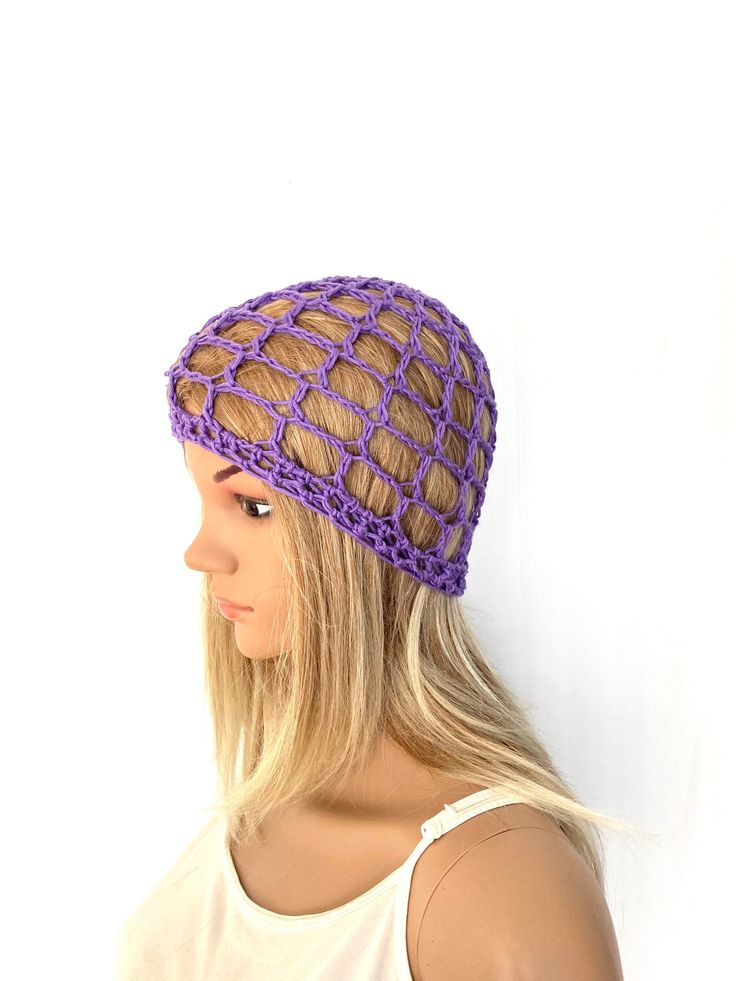 FREE WORLDWIDE SHIPPING ON ALL ITEMS Welcome to my shop, all items handmade by me with passion!! READY TO SHIP I crocheted this beautiful purple beanie in the finest 100% COTTON yarn. A perfect cool yarn for summer and all year round. Ideal for keeping your hair under control in a convertible car :) Mesh effect lets your hair breath but still hides a bad hair day :) One size fits all. Sits perfectly on your head that you won't even know you're wearing it. I put a lot of time and energy into maki Handmade Casual Purple Crochet Hat, Purple Crochet Hat For Spring, Hand Knitted Purple Crochet Hat One Size Fits Most, Bohemian Purple Crochet Hat One Size, Purple Bohemian Crochet Hat One Size, Hand Knitted Purple Crochet Hat One Size, Purple Hand Knitted Crochet Cap, Purple Hand-knitted Crochet Cap, Purple Crochet Bohemian Hat