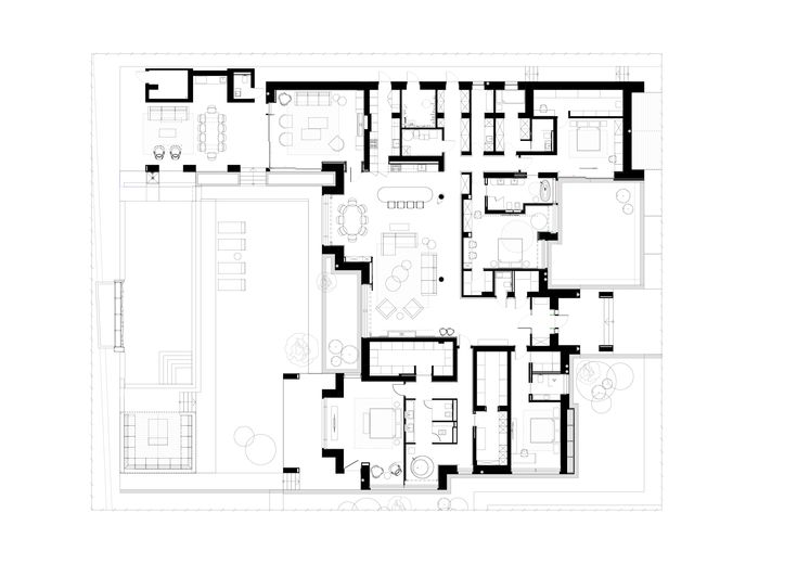 the floor plan for an apartment with two floors and three rooms, all in black and white