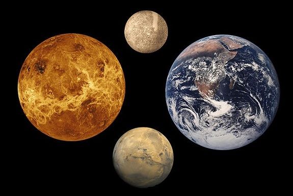 four different planets are shown in this image