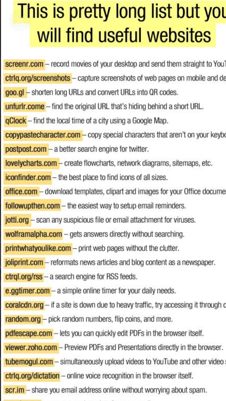 a yellow and black checklist with the words'this is pretty long list but you will find useful web sites