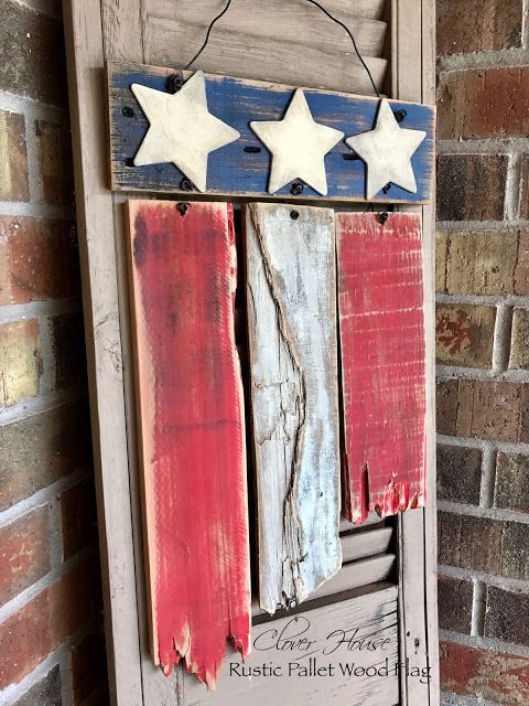 an old door is painted red, white and blue with stars on the side for patriotic decor