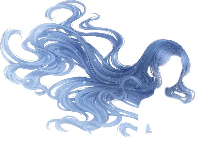 a drawing of a woman's long hair with blue streaks on her face and shoulders