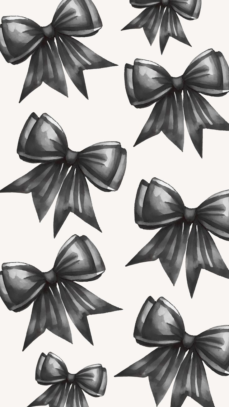 black and white drawing of large bows on a white background, set of six different angles