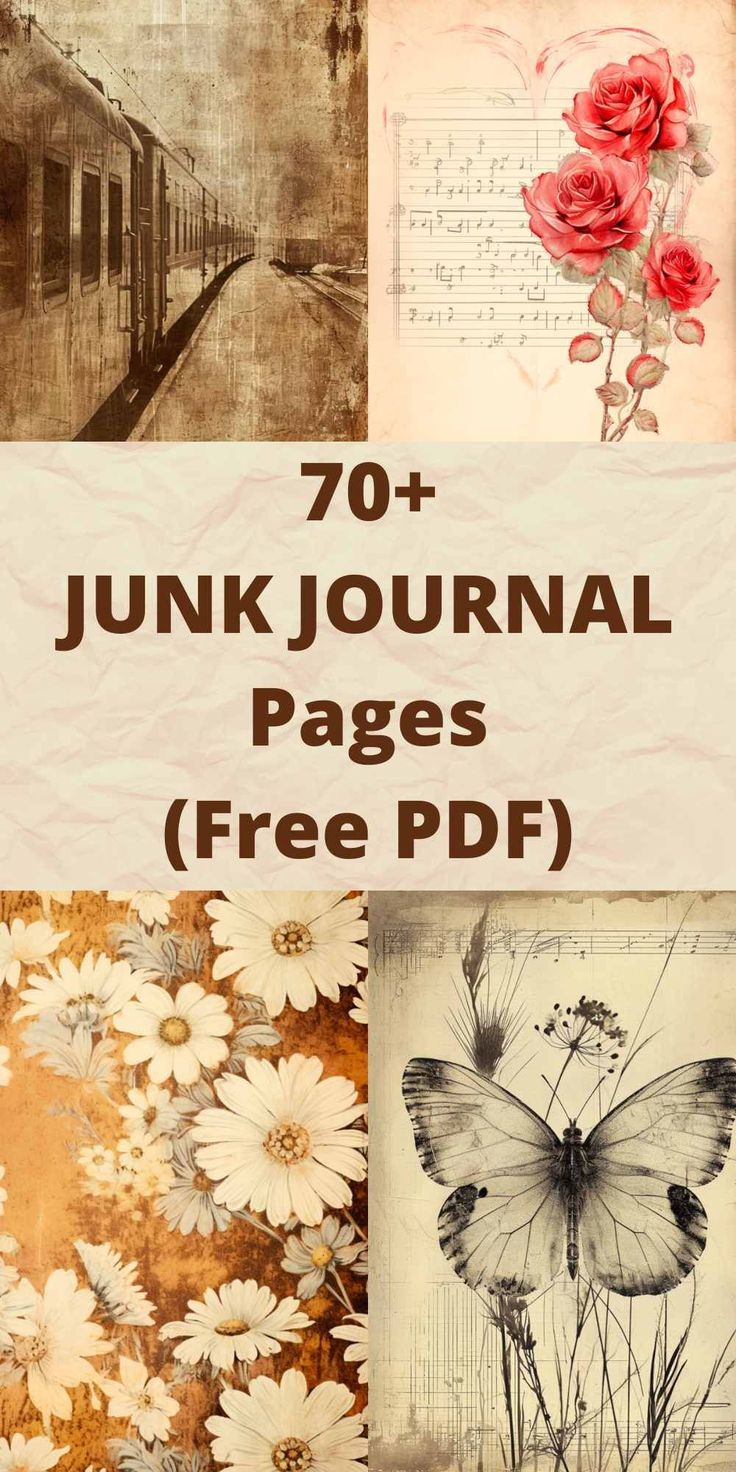 an image of some flowers and butterflies with the text junk journal pages free pdf