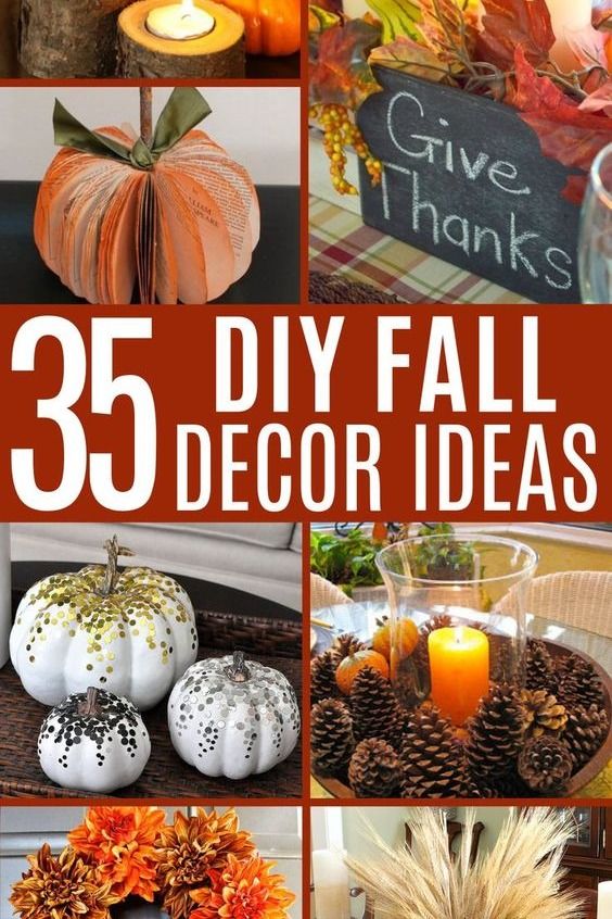 some pumpkins and pine cones with candles in them are the perfect fall decor idea