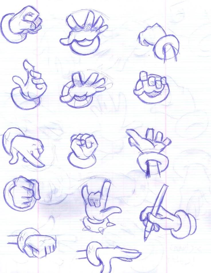 hand gestures drawn in pencil on paper