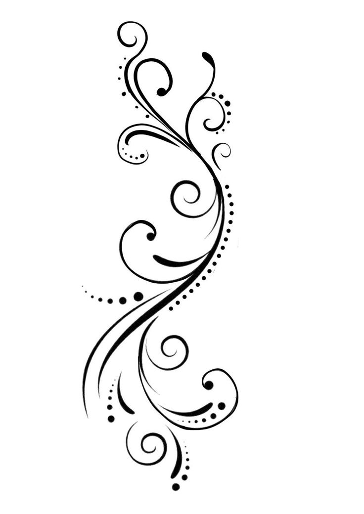 an artistic black and white tattoo design with swirls on the back of the arm