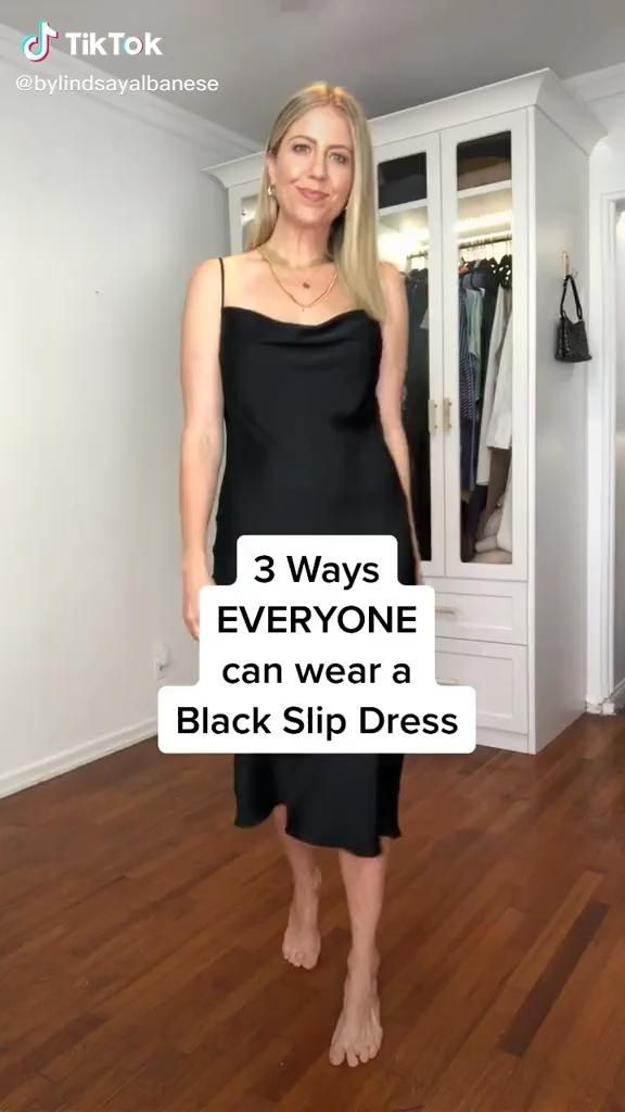 Pin on clothes etc. Ways To Style Long Dresses, Layering With Dresses Outfit, Styling Silk Dress Casual, Different Ways To Style A Black Dress, How To Wear One Dress In Different Ways, Different Ways To Wear A Black Dress, How To Wear Satin Slip Dress, Slip Dress Style Casual, Slip Black Dress Outfit