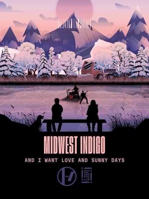 the movie poster for midwest indigo and i want love and sunny days, featuring two people sitting on a bench