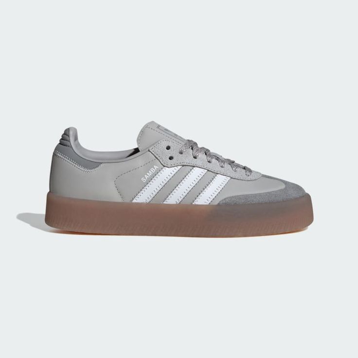 More than 70 years since its debut as an indoor soccer trainer, the Samba gets a refresh with these adidas Sambae shoes. A premium leather and nubuck upper sits on an exaggerated midsole and a classic and comfy gum rubber outsole. Zigzag stitching and speckled laces make a statement. 2000 Shoes, Grey Adidas Shoes, Soccer Trainer, Bold Shoes, Indoor Soccer, Adidas Shoes Women, Shoes Grey, Football Shoes, Adidas Shop