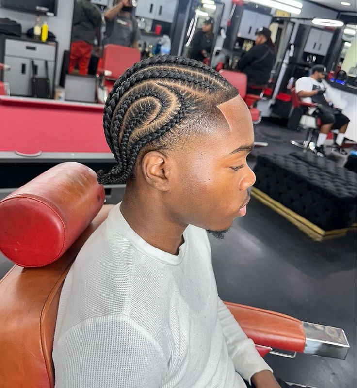 Braid Inspo For Men, Man Braiding Hairstyles, Male Freestyle Braids, Men’s Hair Styles Cornrows, Mens 2 Braids Hairstyles, Men Cornrows Design Simple, Mens Braids Hairstyles With Fade, Braided Hair Styles For Black Men, Conroe Braids Hairstyles Men