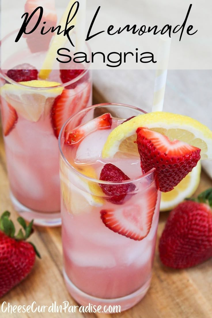 two glasses filled with pink lemonade sangria