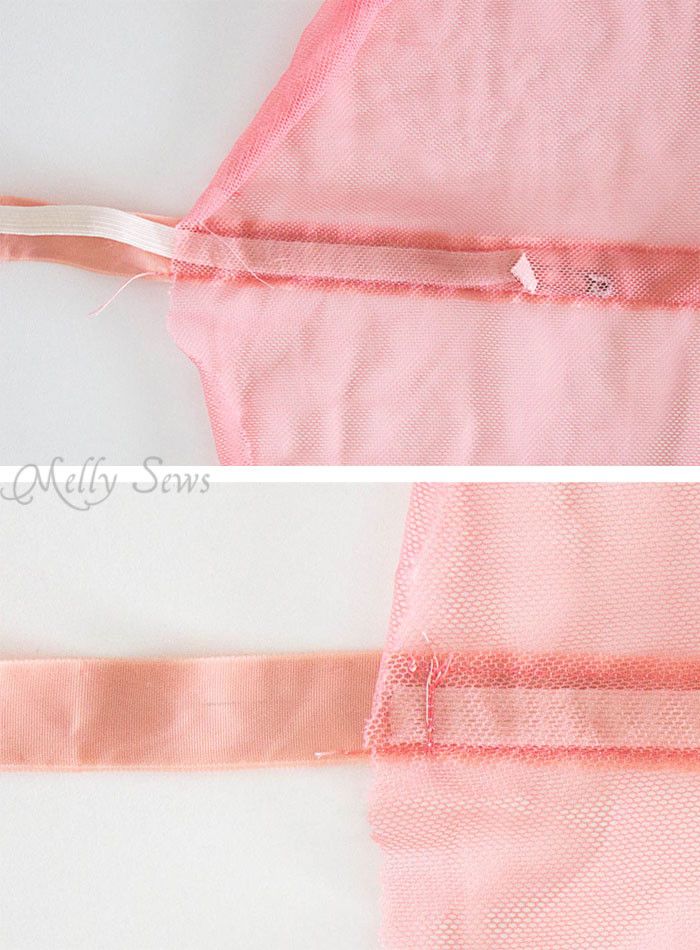 two pictures of pink mesh bags on white surface