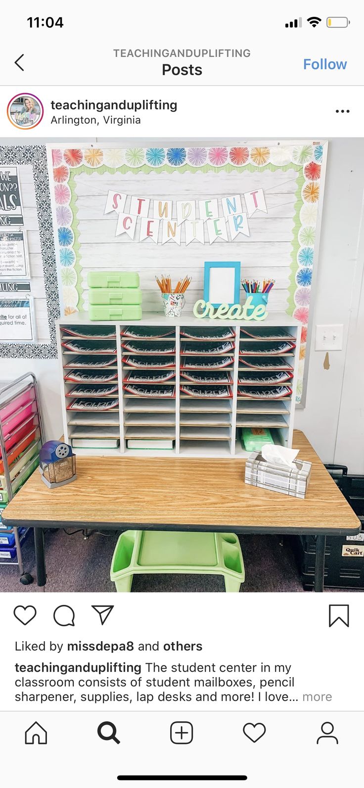 an image of a classroom desk with lots of school supplies on the top and bottom