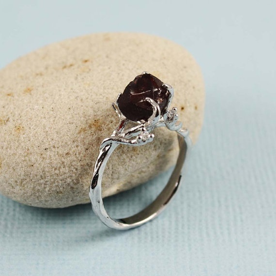 Silver Rough Garnet Ring by tooriginal on Etsy, $60.00 Raw Garnet, Garnet Wedding, Garnet Engagement Ring, Twig Ring, Opal Engagement, Antique Wedding, Rose Gold Wedding Bands, Plain Bands, Garnet Jewelry