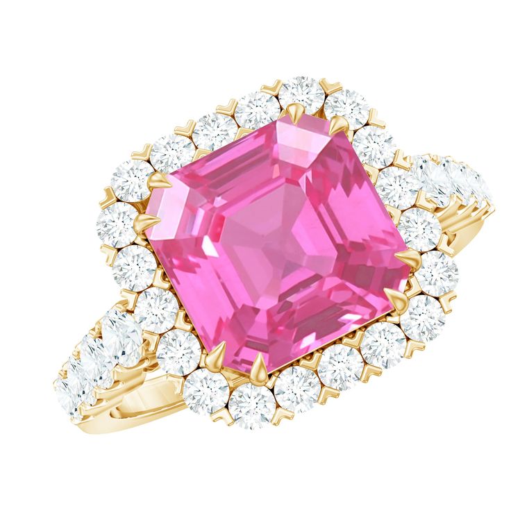 a pink diamond ring with white diamonds around it