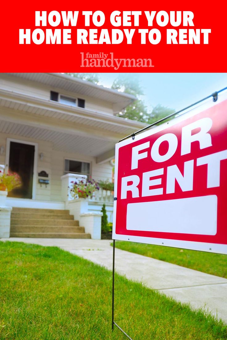 a red for rent sign sitting in front of a house with the words how to get your home ready to rent