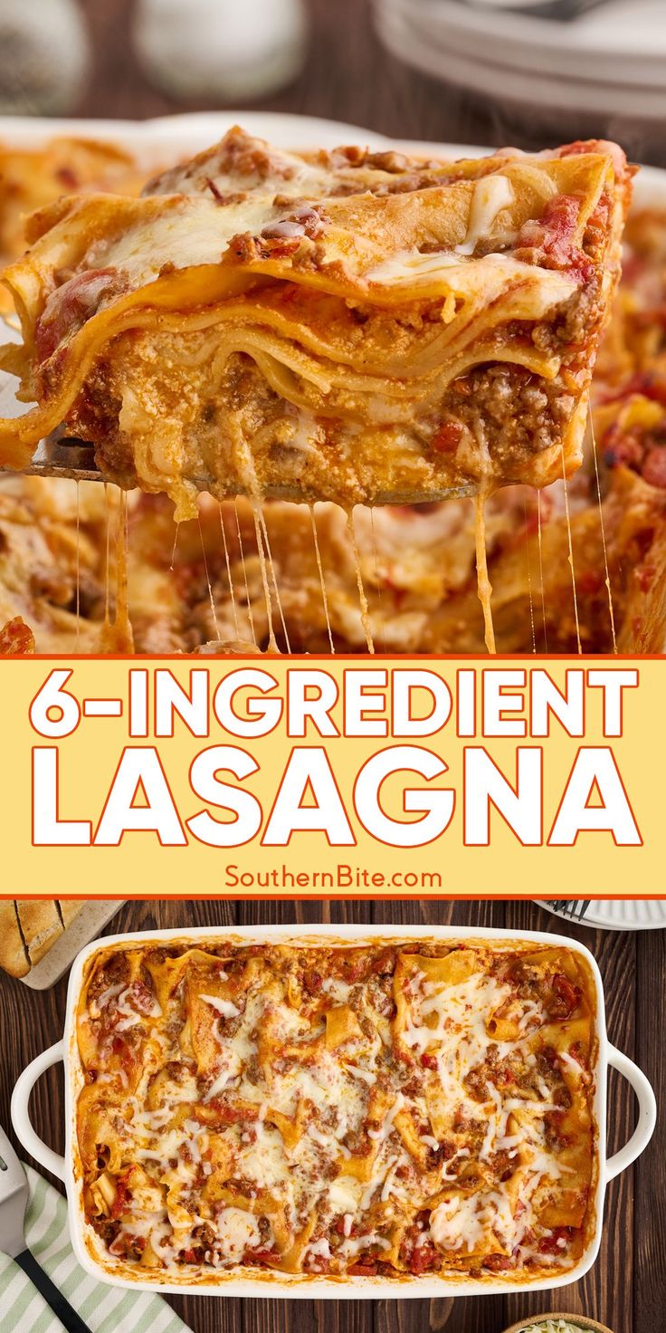 an image of lasagna with text overlay