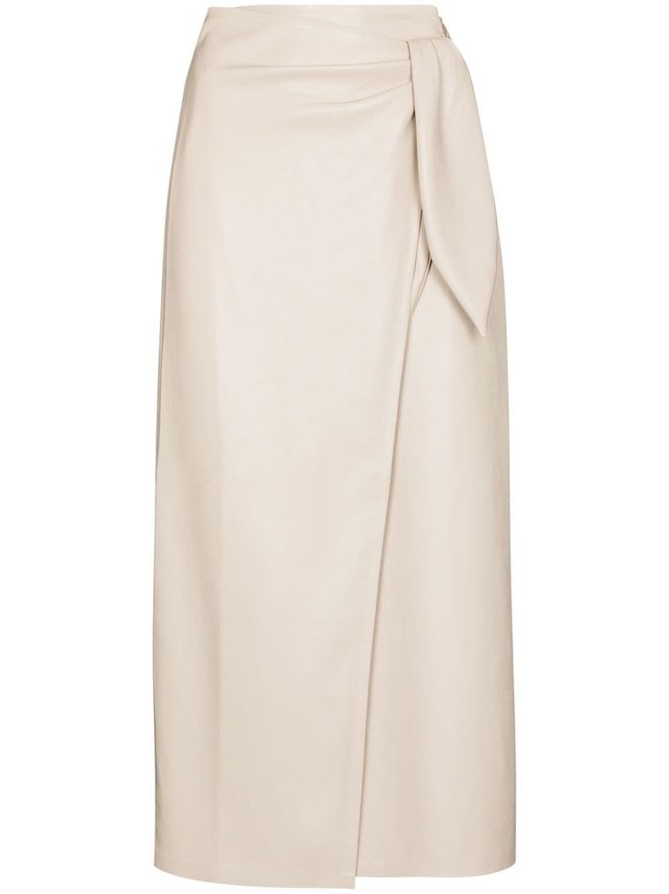 beige faux-leather wraparound style high waist elasticated waistband side tie fastening mid-length Faux Leather Midi Skirt, Midi Wrap Skirt, Leather Midi Skirt, Draped Skirt, Alexandre Vauthier, Asymmetrical Skirt, Pleated Midi Skirt, Leather Wraps, Wrap Skirt