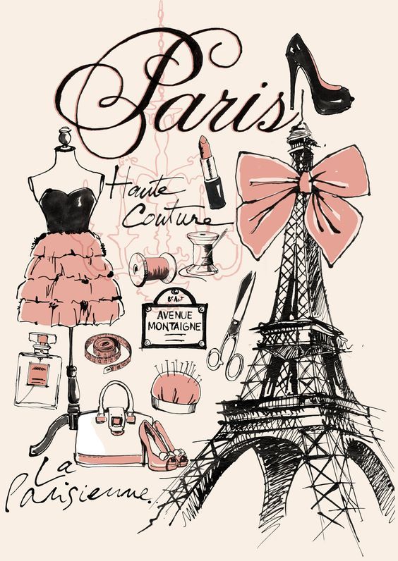 the eiffel tower is surrounded by fashion items