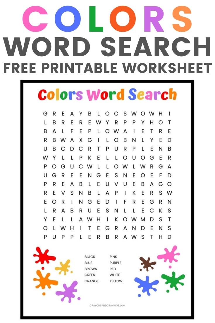 the color word search worksheet for kids to learn how to write and use