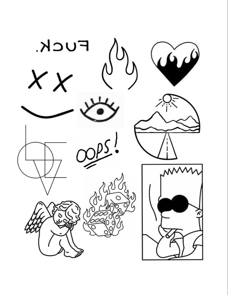 some stickers that have been drawn on the back of a white sheet with black ink