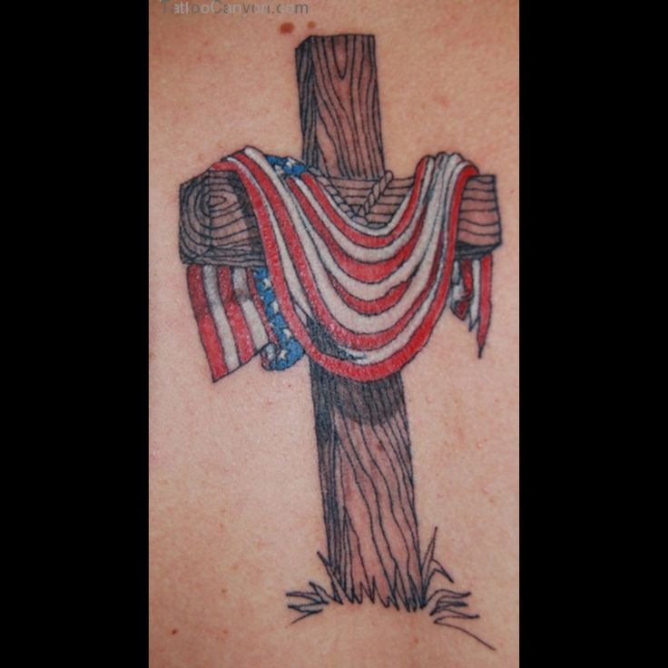 a cross with an american flag on it