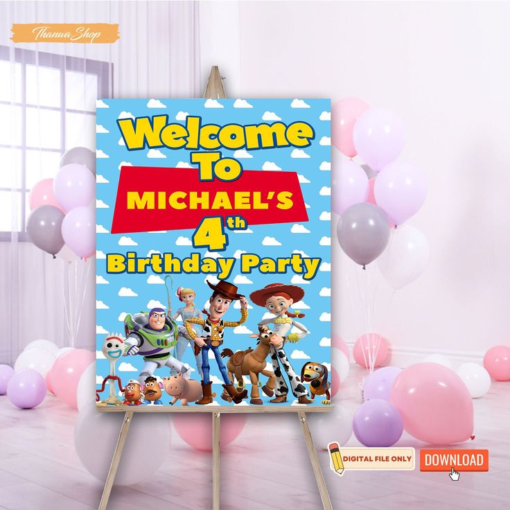 Celebrate your little one's first Toy Story birthday in style with our Toy Story Birthday Party Digital Sign! This instant download Woody welcome sign is the perfect addition to your Toy Story decor. Use it as a Toy Story party sign board or a Toy Story poster to welcome guests to the party. This Toy Story printable is also great for creating a Toy Story chalkboard or Toy Story invite. Get your hands on this amazing Toy Story decoration and make your party unforgettable! IMPORTANT NOTES ★ This is a fully DIGITAL product. Printing is NOT included. This is a PRINTABLE file. NO PHYSICAL ITEMS OR PRINTED MATERIALS will be shipped. ★ The ready-print digital file(s) will be sent to you within 24 hours only AFTER receiving your COMPLETE required information and payment. ★ You will receive 1 high Toy Story Welcome Sign, Mario Birthday Banner, Toy Story Decorations, Hulk Birthday Parties, Toy Story Party Decorations, Hulk Birthday, Printable Toys, Mario Bros Birthday, Toy Story Theme