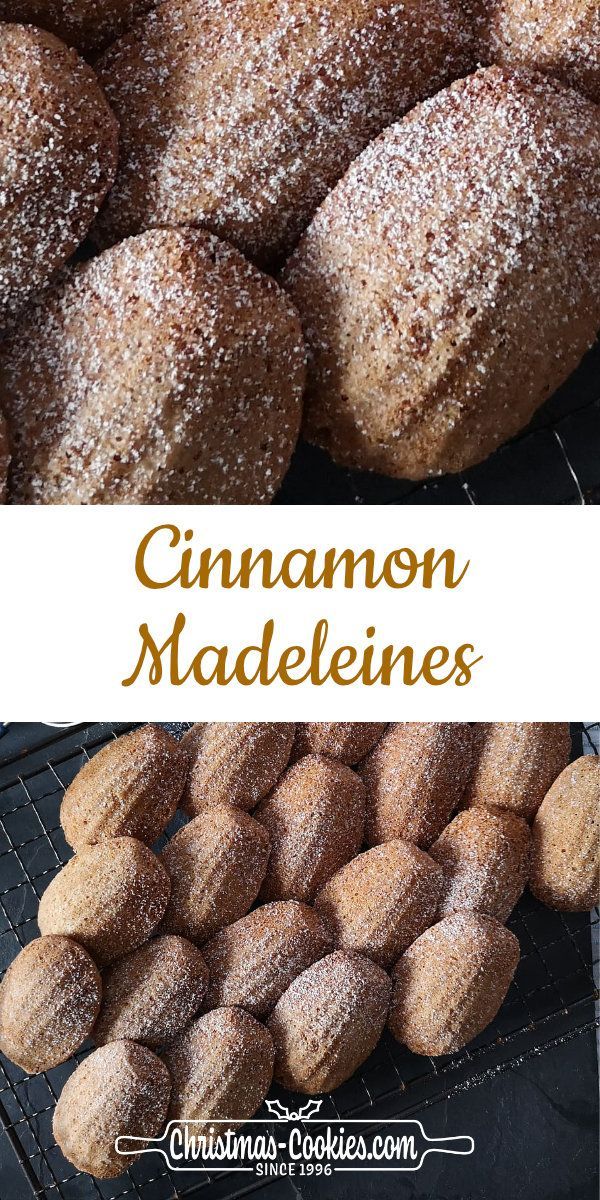 cinnamon madeleines on a cooling rack with powdered sugar