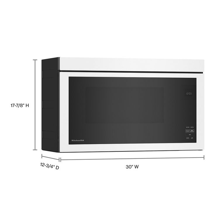 a white microwave oven with measurements for the front and side doors on both sides, shown from above