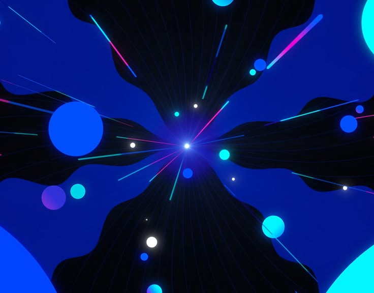 an abstract background with blue and purple circles in the center, surrounded by bright lights