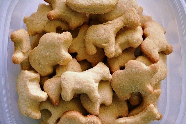 a plastic container filled with dog shaped cookies