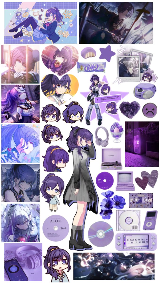 an anime character collage with various images