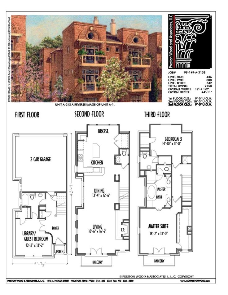 two story apartment building with three floors and four stories, in the same floor plan