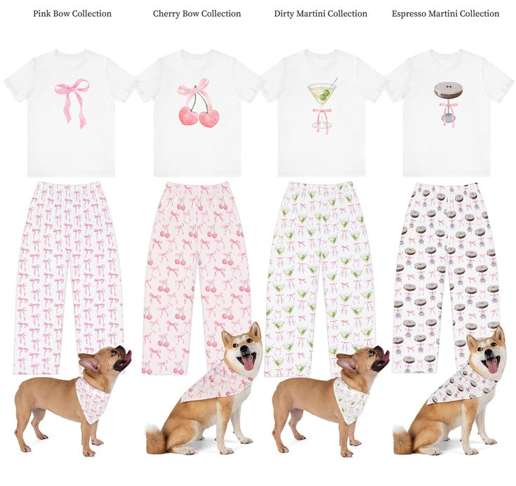 We are loving our latest coquette pajamas pants! Pair them with the matching top to create a cute matching set! You can even go for a matching bandana to match your pup! Definitely great for coquette aesthetic, pink bow aesthetic, & balletcore vibes. These would also be so cute for bridesmaid gifts & bachelorette sleepovers! The soft and stretchy pajama pants make it perfect for sleeping or lounging around home. Check out our shop to get the matching tee & doggy bandana!  D E T A I L S * Materia Cute Loungewear Sets With Long Pants, Cute Matching Set Sleepwear For Pajama Party, Matching Set Sleepwear For Pajama Party, Matching Pyjamas Friends, Pajamas Outfit Ideas, Pajamas Coquette, Bow Pajamas, Coquette Pajamas, Girly Pajamas