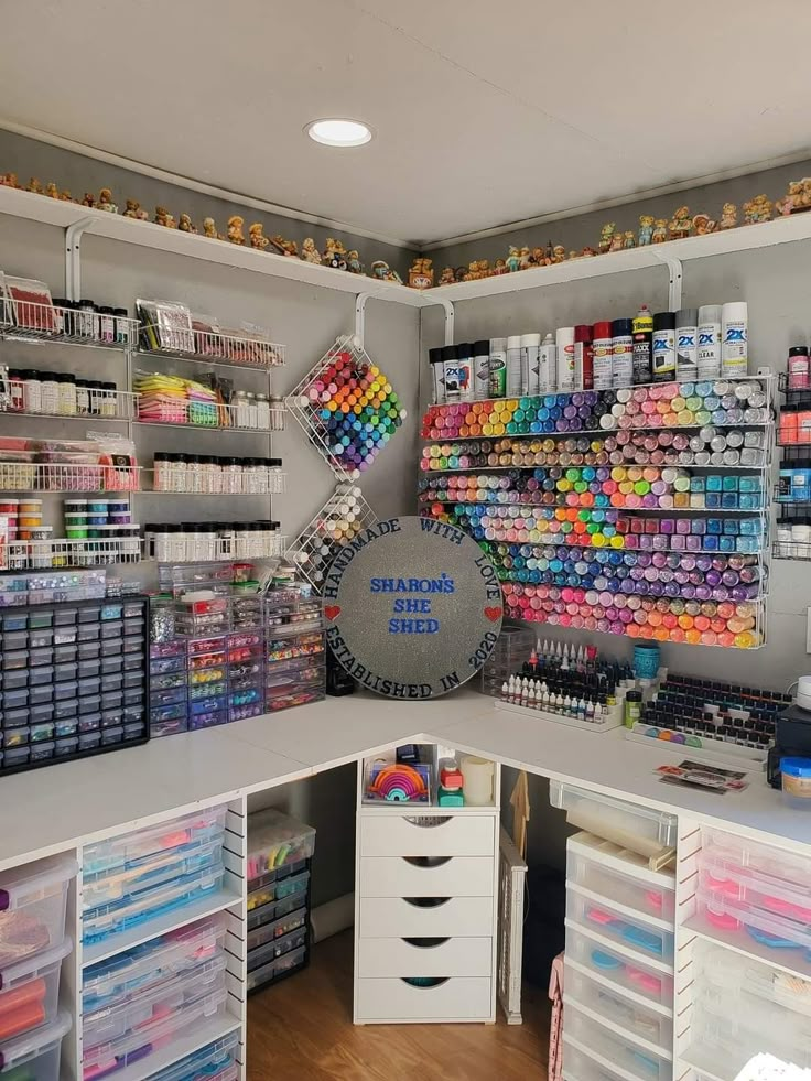 the craft room is organized and ready for customers to use