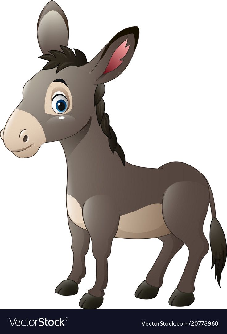 a cartoon donkey with blue eyes standing