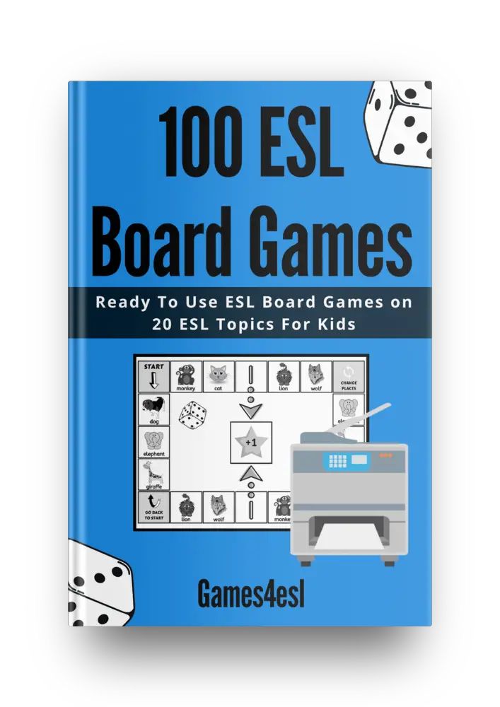 the book cover for 100 esl board games