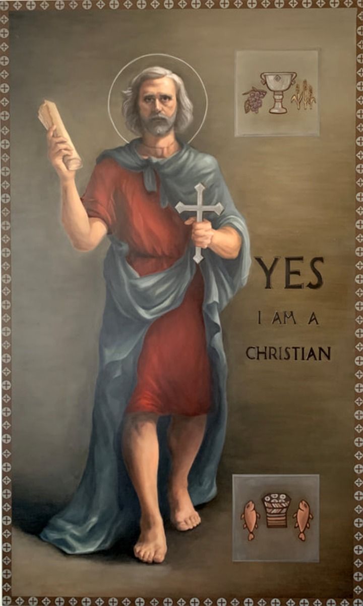 an image of jesus holding a crucifix with the words yes i am a christian