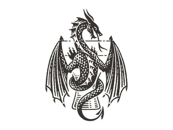 a black and white drawing of a dragon sitting on top of a book with wings