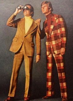 Leisure suits: Casual suits consisting of matching jacket and trousers. Mostly made of polyester with warm earthy tones. Leisure Suit 70s, 70s Suits Mens, 1970 Fashion Mens, 70s Mens Suit, Mens 60s Fashion, Men In The 70s, 70s Suit Mens, Early 1970s Fashion, 1970s Fashion Mens