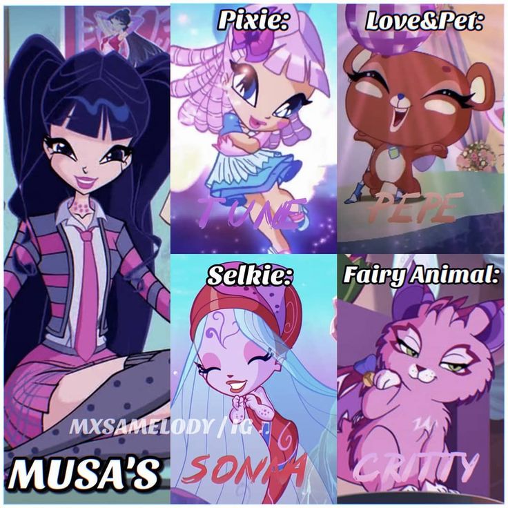 four different cartoon characters with caption that says, love & perr seliee fe