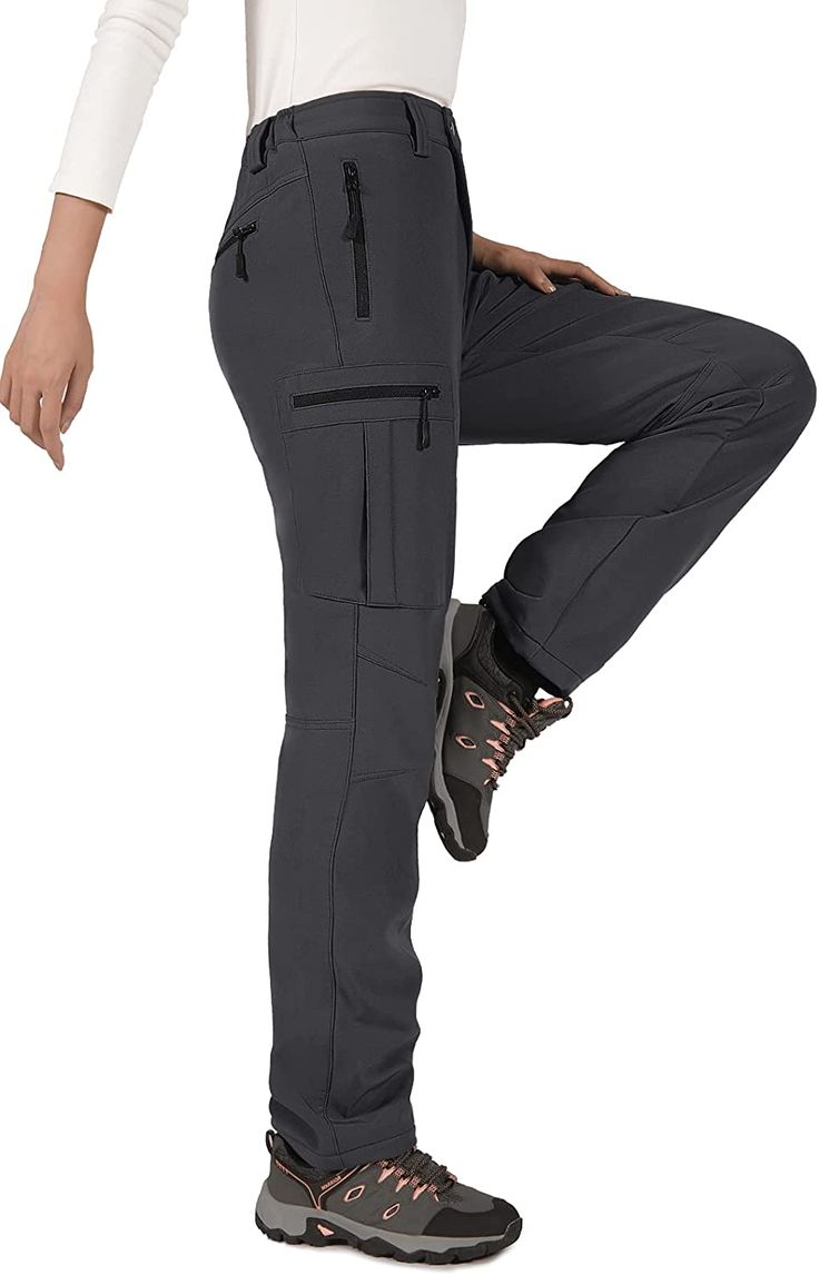 95% Polyester, 5% Spandex Imported Zipper closure Machine Wash [4 Deep Zipper Pockets] Our women winter hiking pants with 2 front zipper pockets, 1 leg zipper pocket and hip zipper pocket, it is safe and convenient to storge your necessaries. [Adjustable Waist & Belt Loops] These womens softshell pants adopts elastic waistband and belt loops, slim fit for your body. [Warm, Windproof but Not Bulky] Cycorld women ski pants with inner polar fleece, will not bulky but keeps you always nice and warm Winter Hiking Pants, Cold Weather Pants, Ski Pants Women, Women Ski, Waterproof Pants, Travel Outfits, Winter Pants, Winter Hiking, Outdoor Pants