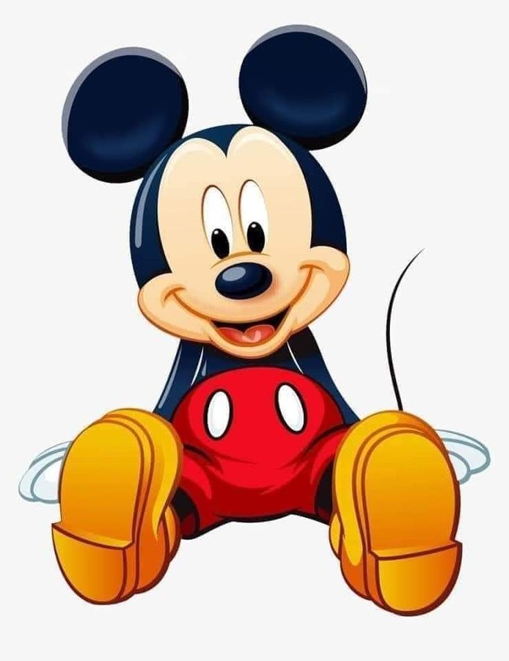 mickey mouse sitting on the ground with his legs crossed and eyes wide open, looking like he