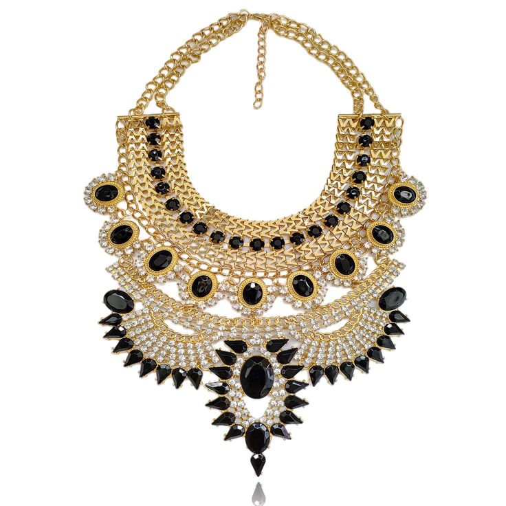 PRICES MAY VARY. Black gold statement necklace made by gold alloy, sparkly crystals and jet-black gems, the workmanship is exquisite and have good color retention, not easy to fade. Please avoid long-term water immersion and wind blowing in the sun. Bib necklace fit for women and girls. The magnificent design will make you elegant and gorgeous to get more compliment. Definitely it will be the most suitable fashion item for you. Also a great gift for friends, mom, daughter and wife. Chunky neckla African Choker, Gold Neck Chain, Halloween Costume Jewelry, Chunky Gold Necklaces, Egyptian Necklace, Wedding Jewelry For Bride, Branded Outfits, Chunky Necklaces, Egyptian Jewelry